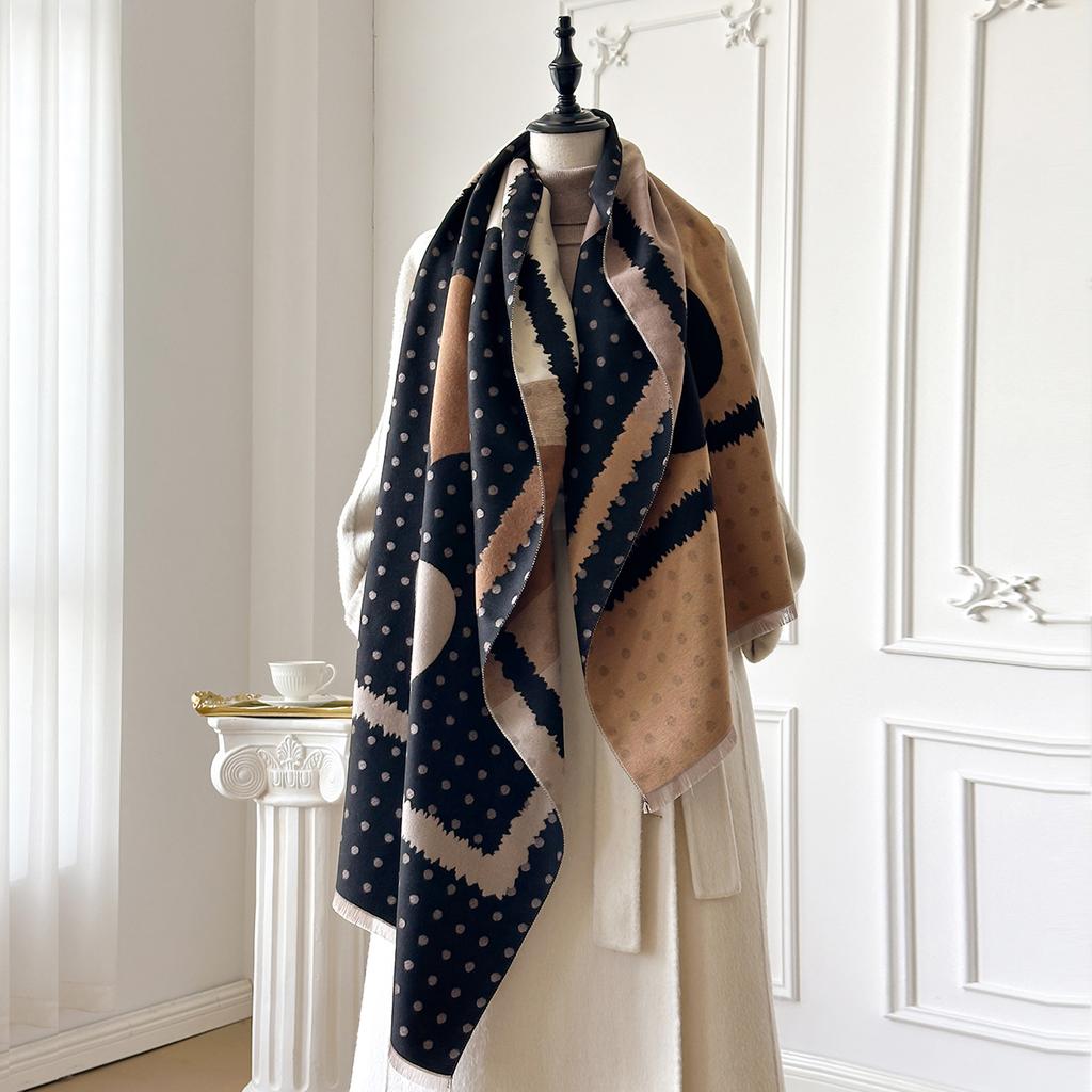Luxury Polka Dot & Heart Print Cashmere Pashmina Scarf for Women - Ultra Warm Winter Thick Shawl | Foulard, Blanket Wrap 
