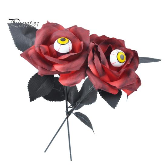 2Pcs Halloween Artificial Flowers Realistic Eyeball Rose Bouquet Long Stem Floral Decor Home Party Decoration Festive Atmosphere Prop