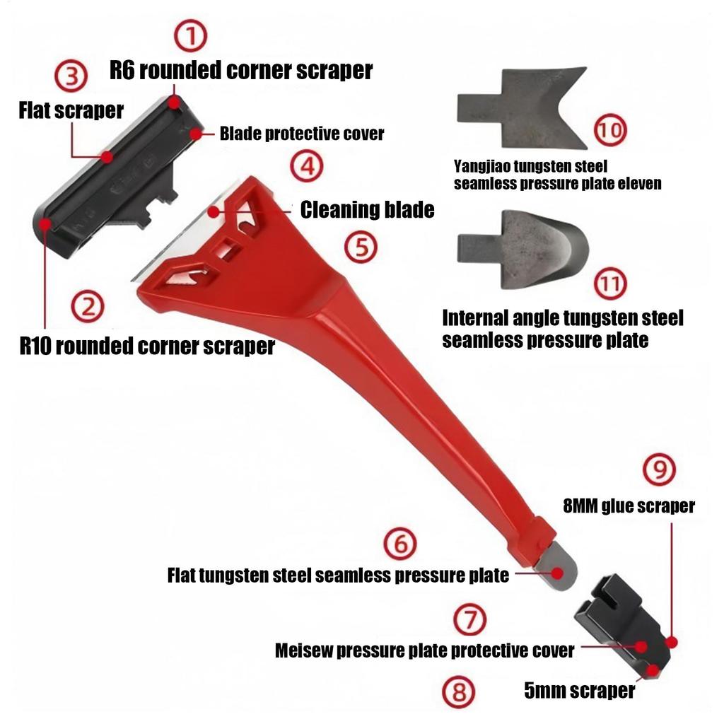 Caulk Tool 9 In 1 Caulk Scraper Remover Tool with Replaceable Head Angle Spatula Non-Slip Handle for Bathroom Shower Repair