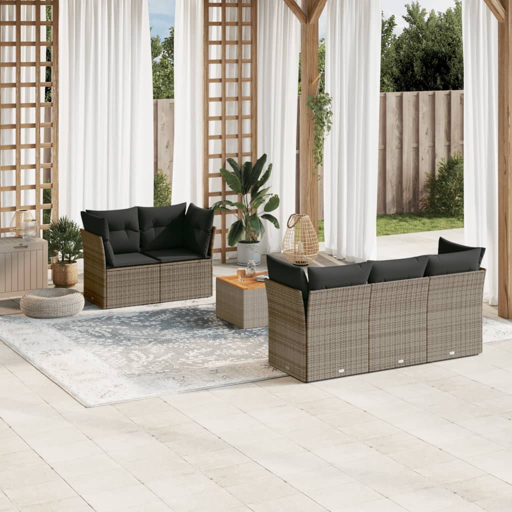 Vidaxl 6-Cz. Set di Mobili da Giardino con Cuscini, Grigio, Polyrattan