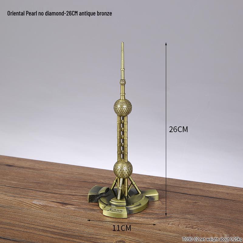 Envy Porcelain Oriental Pearl Tower Model: Shanghai Architectural Souvenir Figurine for Desktop Decoration.