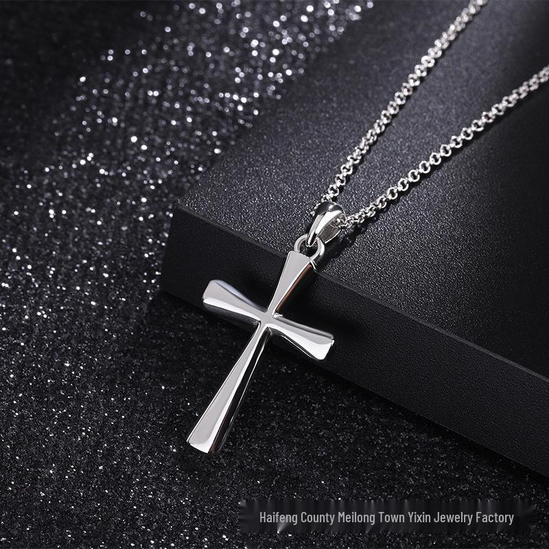 Sterling Silver Cross Necklace, Smooth Pendant for Men & Women, S925 Trendy Design