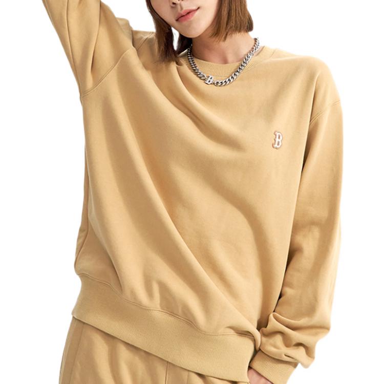 MLB Solid Color Logo Print Sports Casual Crew Neck Pullover Sweatshirt Unisex sweatshirt Beige 3AMTB0124-43BGS