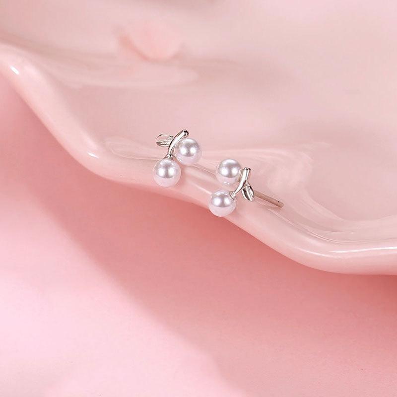Mini Pearl Cherry Earrings Sprouted Cute Earrings Temperament Gifts for Girlfriend
