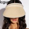 Summer Woman Straw Pearl Decor Sun Hats Antiuv Female Outdoor Hand Made Cap Casual Shade Hat Empty Top Hat Beach Vacation Visor