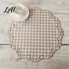 Heat Proof Mats for Dining 2Pcs Round Plaid Fabric Placemats Scalloped Tableware Coasters Resistant Plate Washable Place Table Tea Party