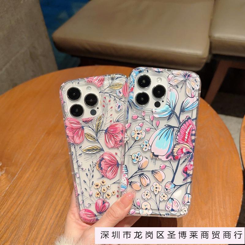 Oil painting butterfly flower apple 15 mobile phone case iphone14promax soft glue 13/12/11 all-inclusive anti-drop XR