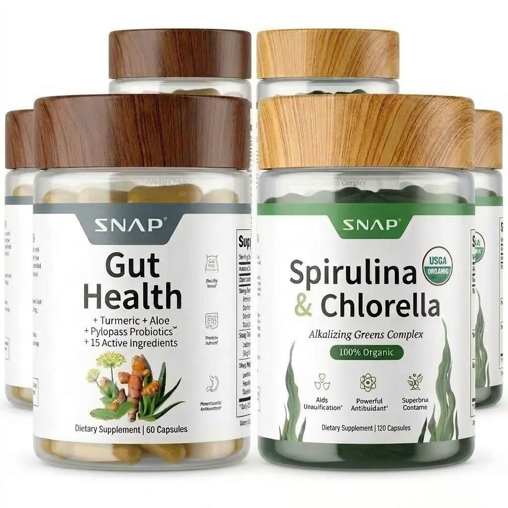 Gut Health Bundle - Gut Health + Spirulina & Chlorella - Natural Supplement Bundle Prebiotics Probiotics Dietary