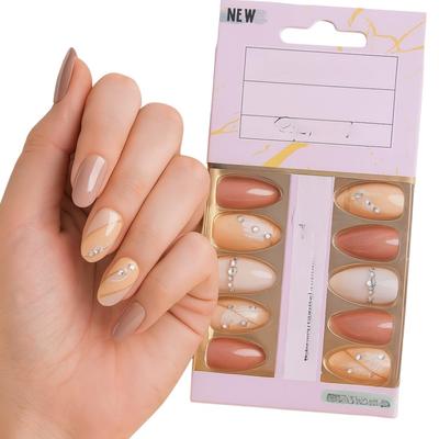 Coslifestore- Pack of 24 Almond Shape Press On Nails, Reusable Nail Extensions, Artificial Fake Nails Set For Women (Peach, Nude Floral Design with