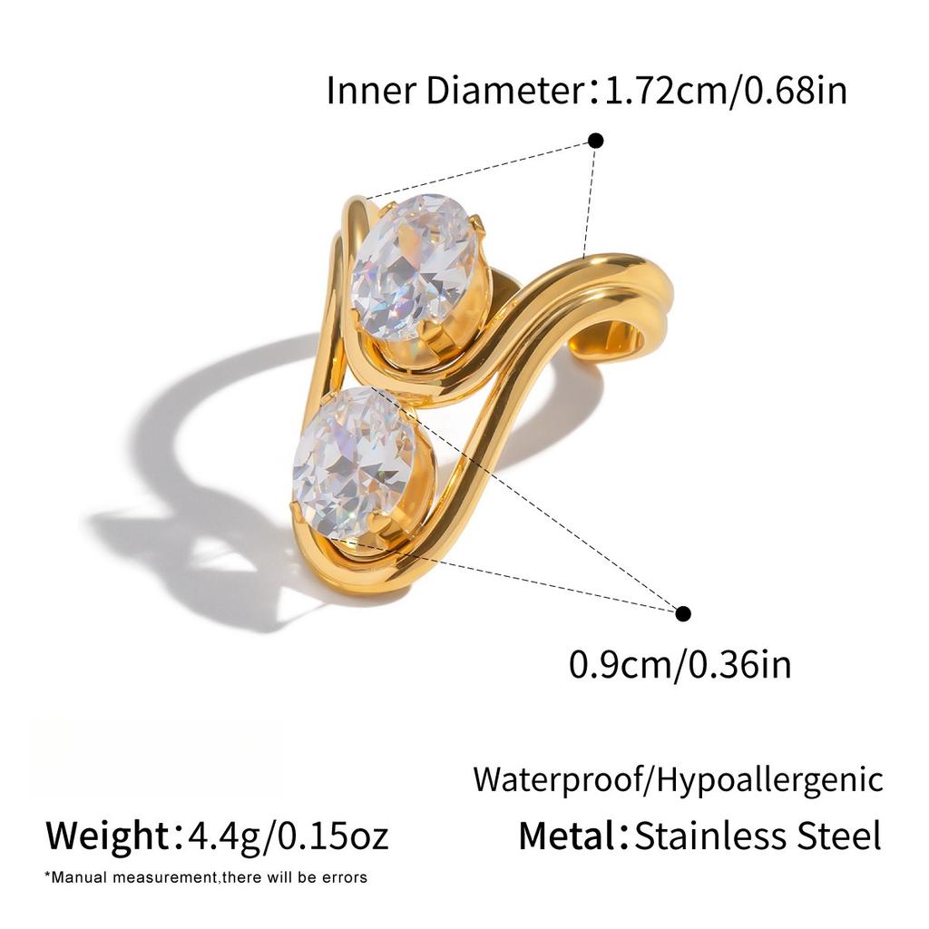 Yori Simple Line Design Open Ring for Women Golden Plated Cubic Zirconia Stainless Steel Finger Jewelry New Arrivals