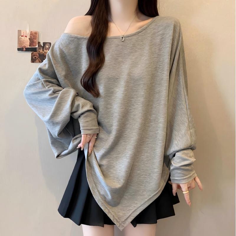 

Plus Size 2025 Autumn Irregular One-Shoulder Oversized Hoodie 3XL сірий колір