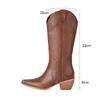 New Fashion Retro Punk Rivets Western Boots Women Square Toe Chunky High Heels Slip On Mid-calf Riding Boots Large Size 41 42 43