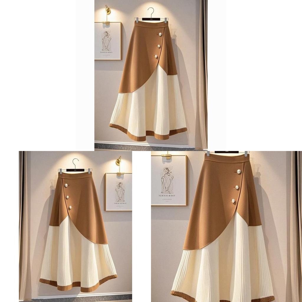 Basic Fashion Knit Skirt With High Waist And Button Accents For Women