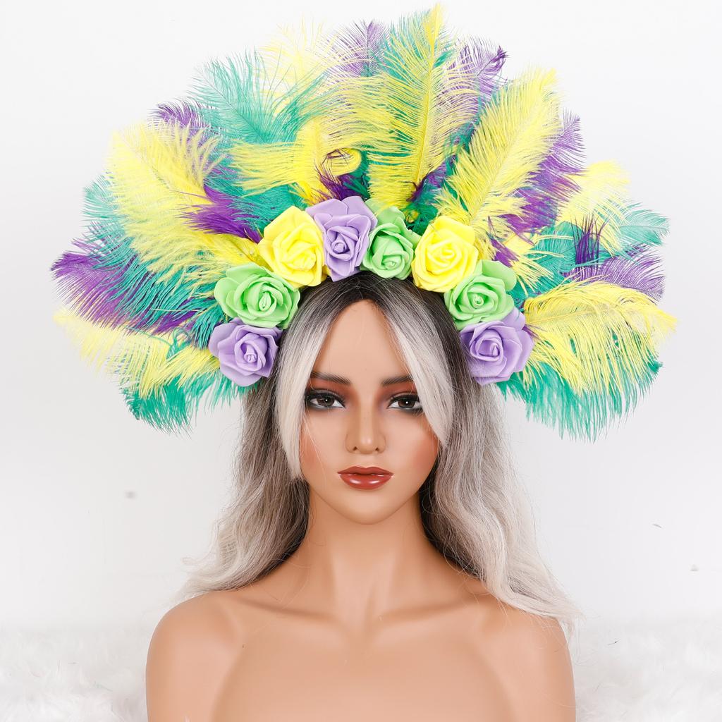 Handgefertigte weiche Feder Kopfschmuck Karneval Halloween Blumiges Stirnband Rose Angepasste Farbe Benutzerdefinierte Größe Hochzeitsgeschenke Partys