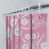 Pink Bath Curtain With White Flower Pattern Waterproof Shower Rug Decor For Bathroom Home Decoration Unique Gift Idea
