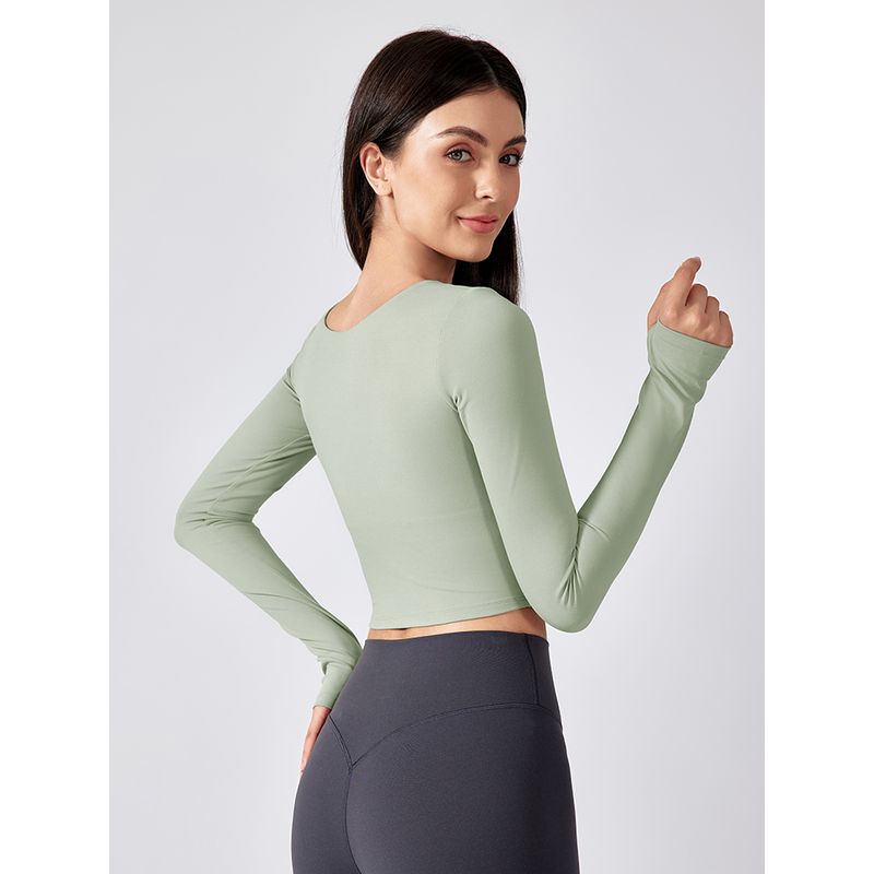 Original Long sleeve Yoga Clothes With Chest Pad Outer Wear Half Fixed Cup Quick-Drying T-shirt Women Short Pilates Workout Clothes