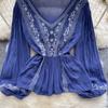Floral Embroidery Spring Loose Blouse Elegant Bohemian Design Long Sleeve Ladies Fashion  Summer Casual Shirt