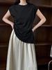 LUXI Koreanisches Schlank geschnittenes Kurzarm-T-Shirt mit Schnürung und unregelmäßigem Saum für Damen