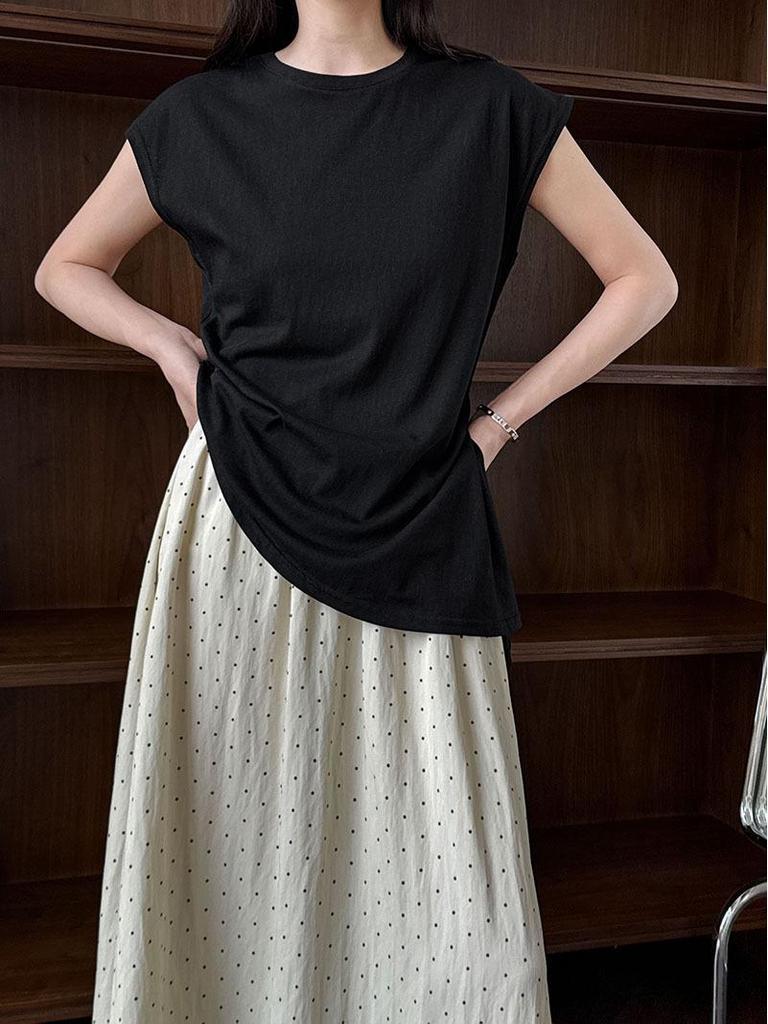LUXI Koreanisches Schlank geschnittenes Kurzarm-T-Shirt mit Schnürung und unregelmäßigem Saum für Damen