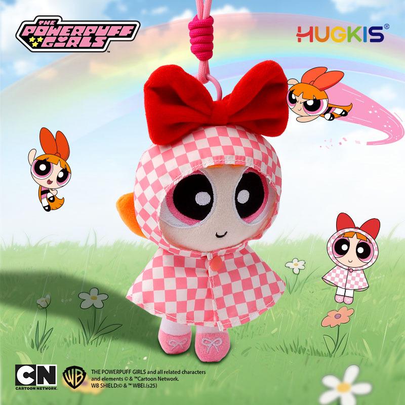 Powerpuff Girls Plaid Plush Raincoat Pendant with Detachable Bag