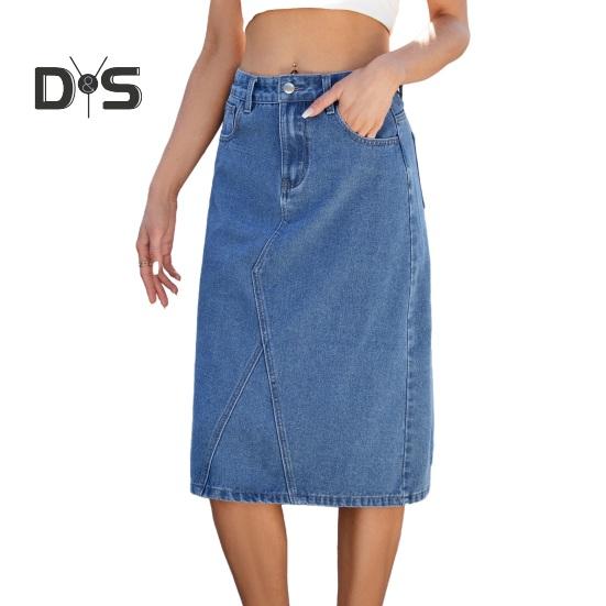 

Юбка из денима с высокой талией и большим подолом, летняя юбка миди с эффектом потертости, стильный дышащий дизайн, утягивающая юбка M светло-синий