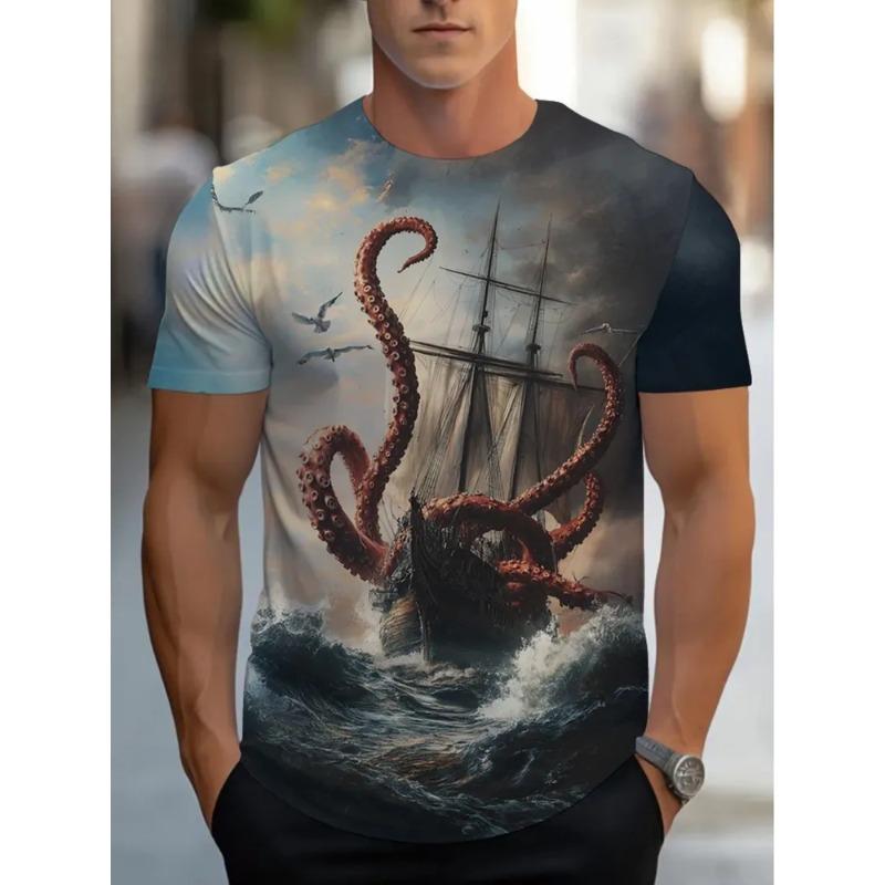 Sommer Herren 3D-Druck Rundhals-T-Shirt