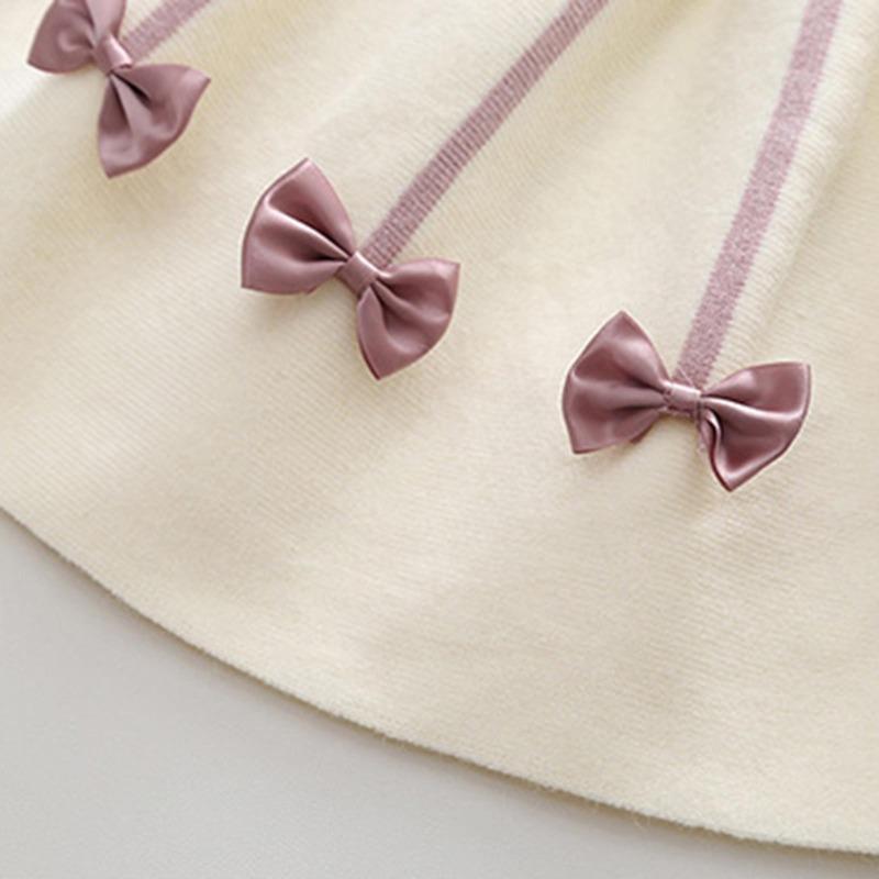 1 do 6T Dziecięce dziewczęce sukienki z kwiatowym nadrukiem i kokardką Prążkowane, okrągłe dekolty, jesienne sukienki dla dziewczynek