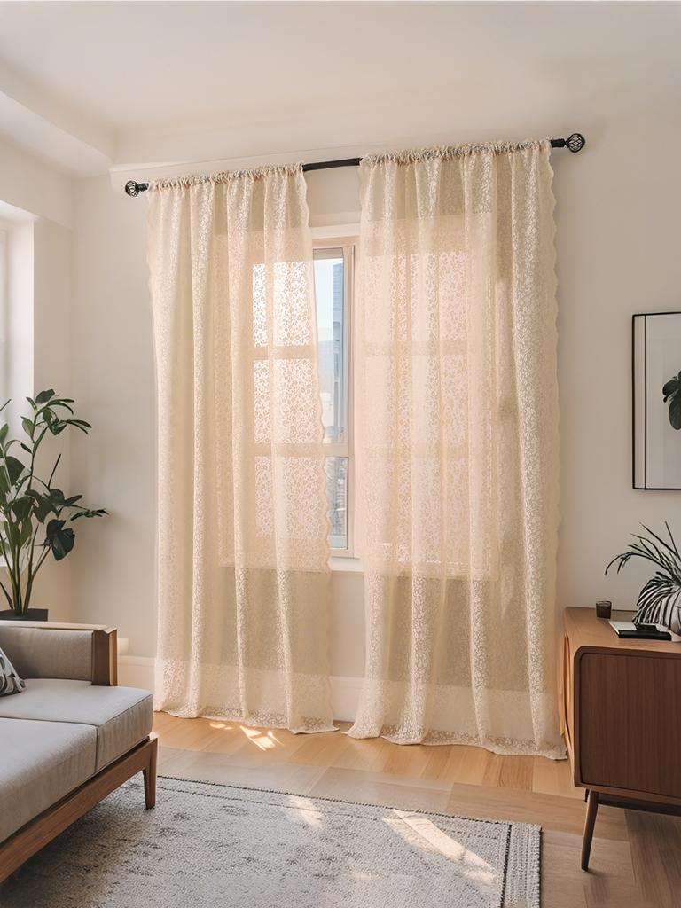 Beige Floral Lace Curtains Country Style for Living Room Bedroom Decor Ideal for Parties And Events Decoration