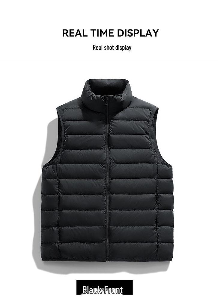 Men's Lightweight Winter Down Vest, 90% Insulated with Stand Collar, Short Fit for Sports, Group Purchase & Custom Printing Available