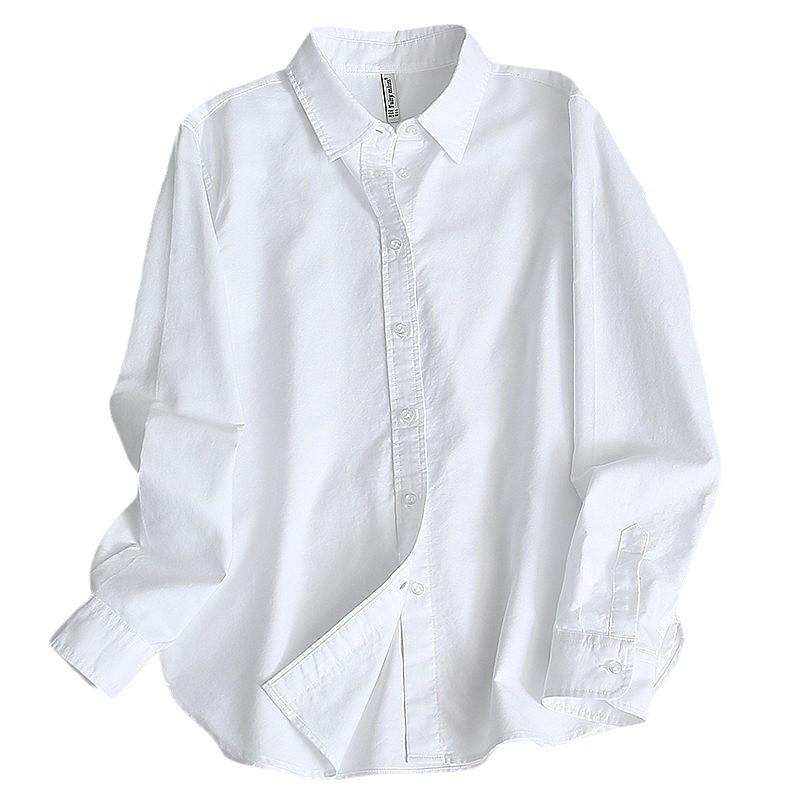 Women's Loose-Fit Korean Style Cotton Shirt - Early Spring 2025 French Casual Long Sleeve Top