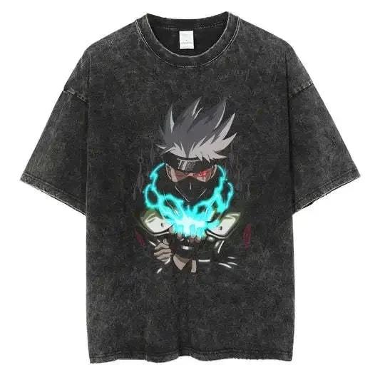 American Tops T-Shirt Ri Short Sleeve T-Shirt Batik Naruto Shirt Wear Man Washed Anime Vintage Style Short