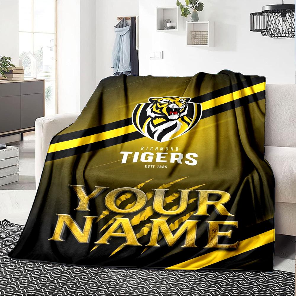Name Custom Richmond Tigers Print Flannel Blanket High Quality Warm Comfortable Cover for All Seasons Perfect for Gifts Home Decor