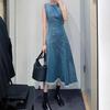 Women's Summer French Retro A-Line Sleeveless Denim Dress – Petite Loose Fit