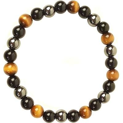 Armband Naturstein Dreifacher Schutz Perle Naturstein Tigerauge Hämatit Schwarzer Obsidian oder Schwarzer Turmalin 10
