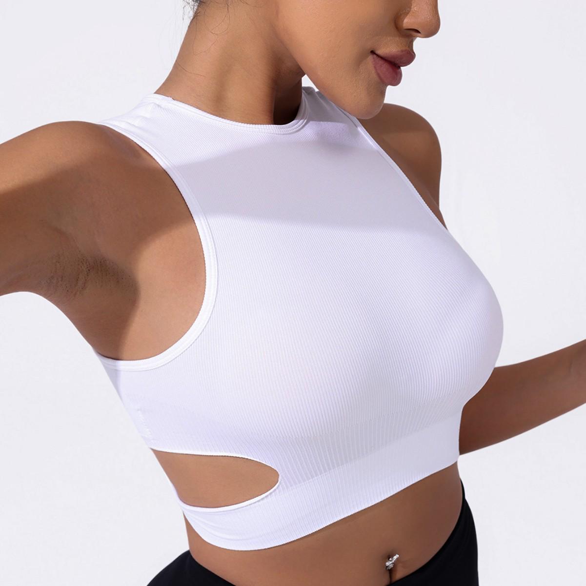 

Женский сексуальный спортивный бюстгальтер с вырезами и съемными вкладышами для йоги, бега и фитнеса - Облегающий однотонный для весны/лета Medium белый