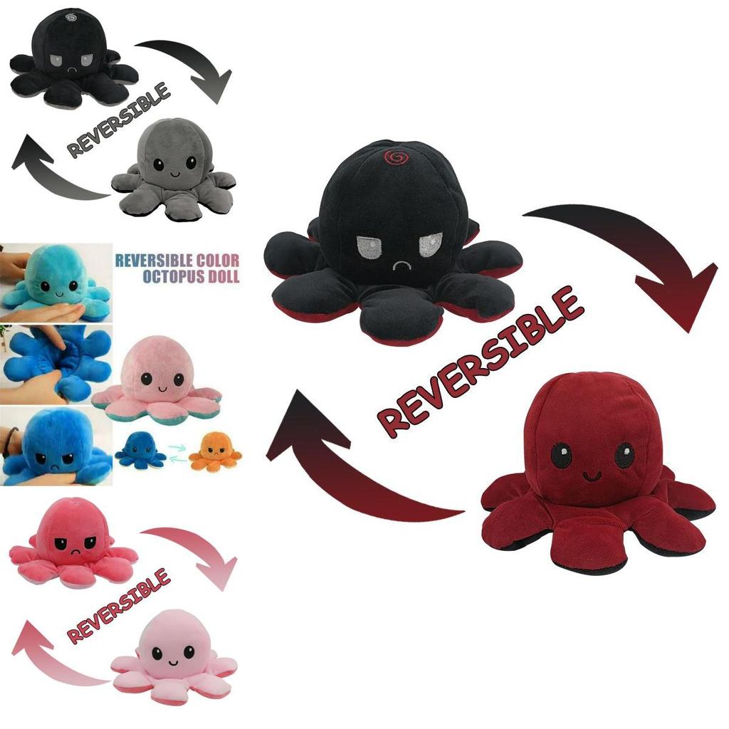 Soft And Adorable Double-sided Flip Reversible Octopus Plush Toy For Kids