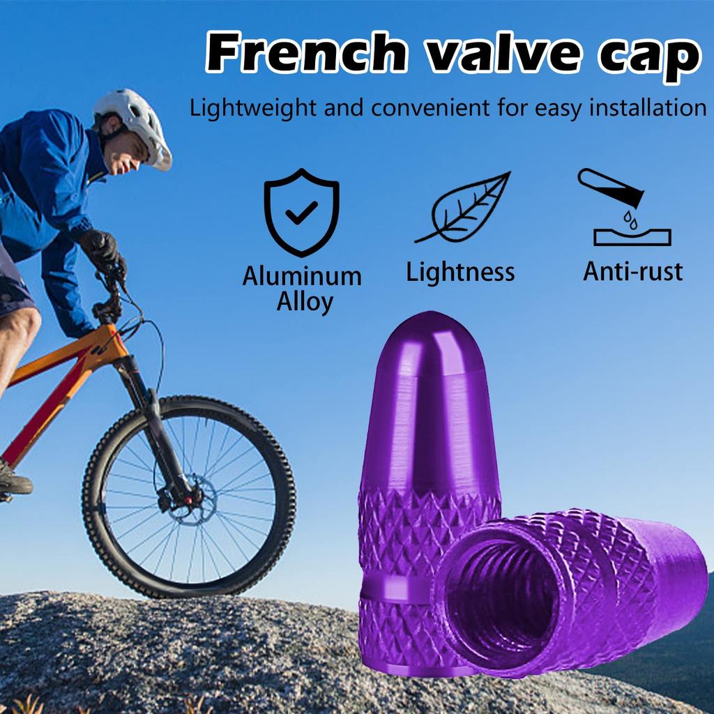 BOROLA Presta Valve Caps 4 Pack Anodized Aluminum Alloy Bicycle Bicycle Tire Cap Dust Cover (Purple)