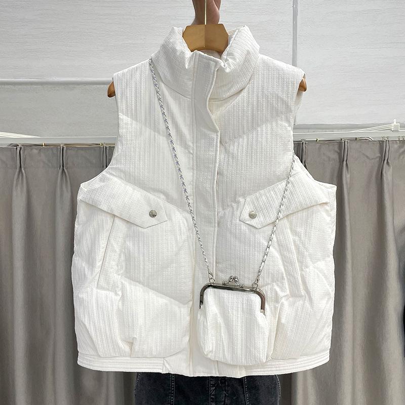 New Cotton Short Autumn and Winter Fashion Loose Down Cotton Clothes Stand-up Collar Vest Outer Wear Vest