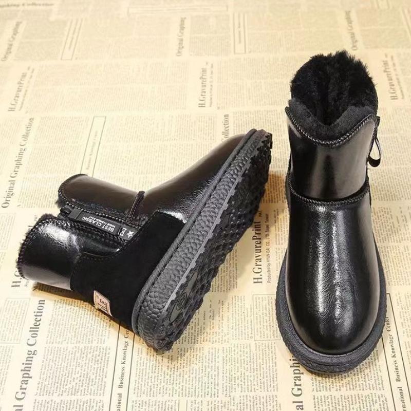 Flat Waterproof Leather Ladies Shoes Round Toe Plush Warm Booties 2025 New In Chic and Elegant Winter Novelty Women's Snow Boots