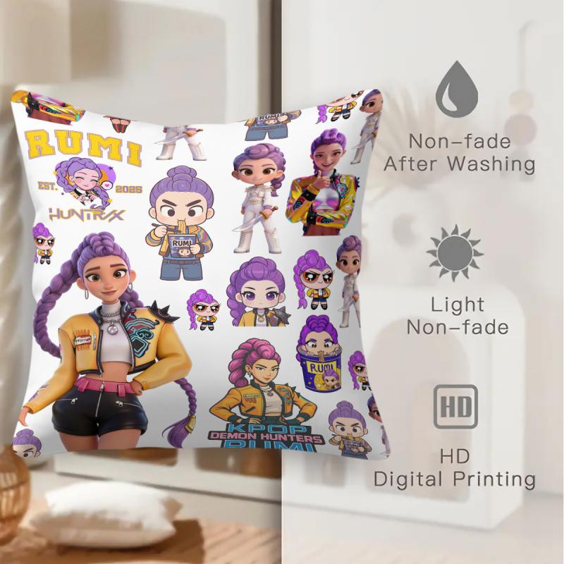 Hasbro Kpop Style Throw Pillow Decorative Cushion Chibi Anime Girl Collage Print Soft Pillow For Sofa Bedroom Perfect Gift For Teens