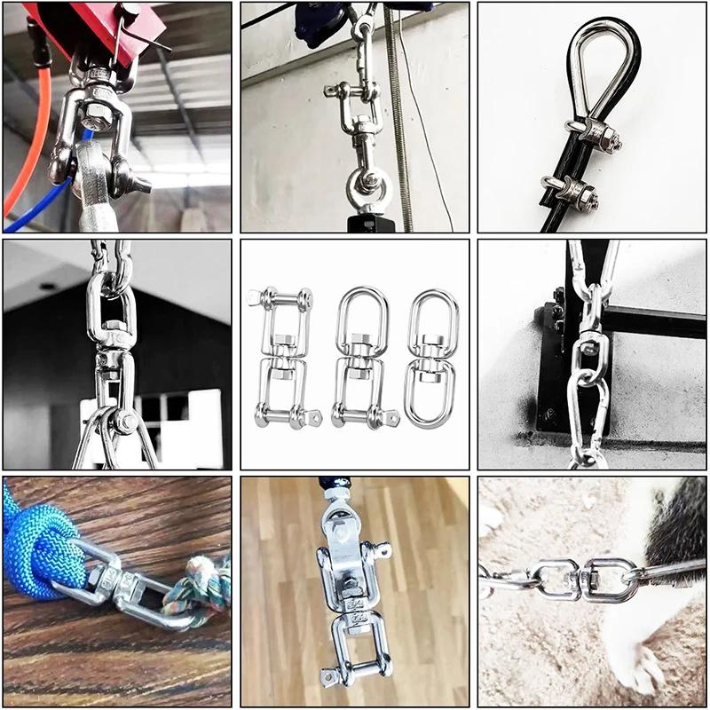 304 Stainless Steel Double Ended Swivel Eye Hook Ring Connector 8-Shaped Universal Rotating OX Rotating Ring Chain Buckle Ring