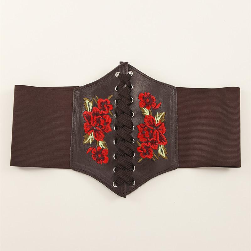 

Женский ультраширокий эластичный пояс с вышивкой роз - европейский и американский стиль