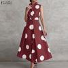 ZANZEA Rochie elegantă de damă, cu guler răsfrânt, casual, fără mâneci, cu imprimeu cu buline