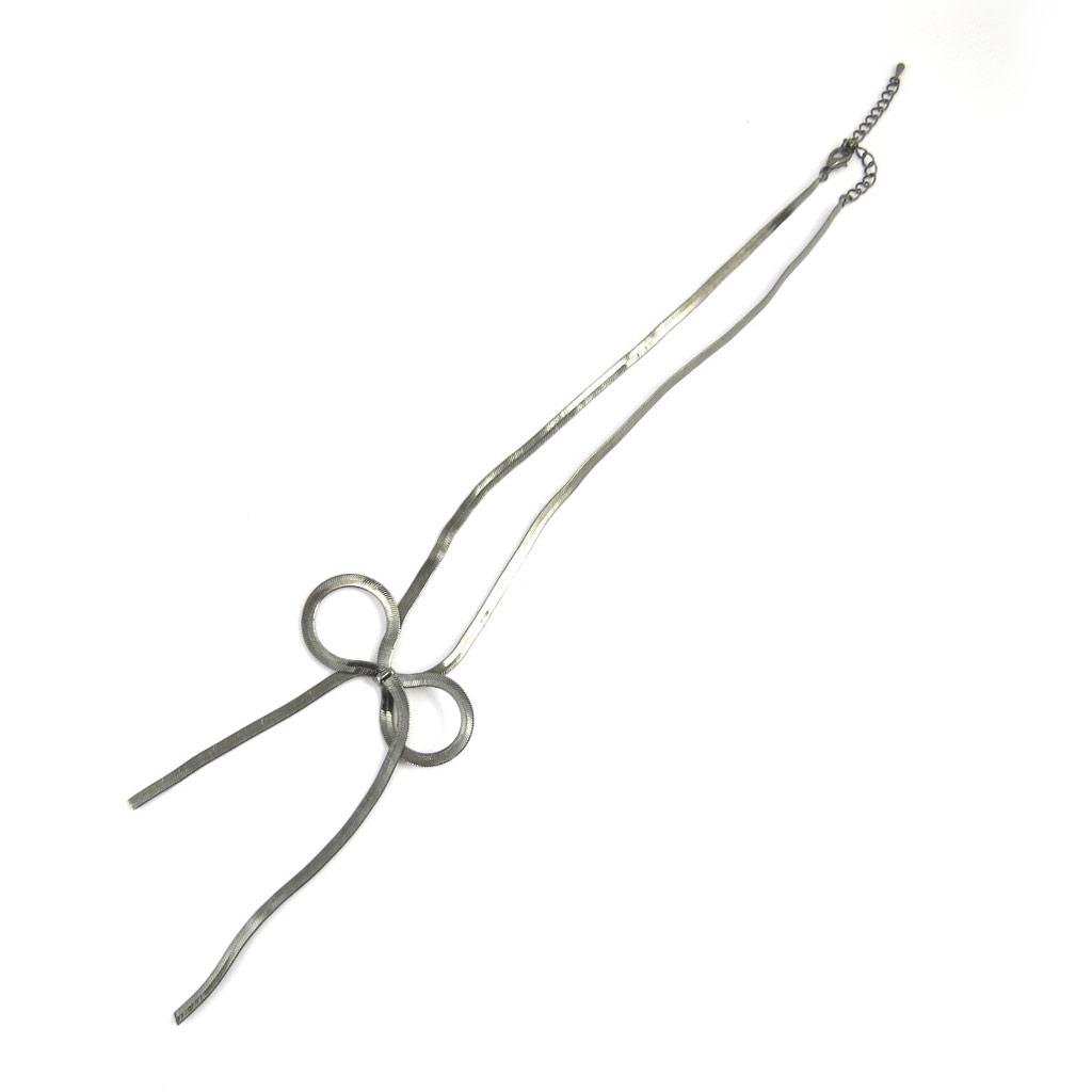 Les Trésors De Lily [L9558] - Collier 'Noeud Romantique' gris (maille miroir)