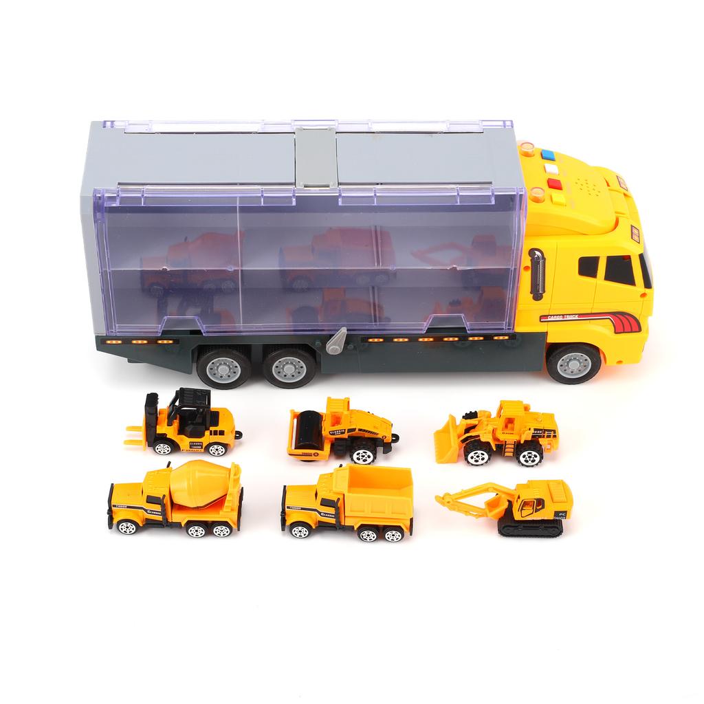 Transport Truck with 6 Alloy Cars Multi Functional Lifelike Lighting Sound Effects Early Education Launching Play Truck