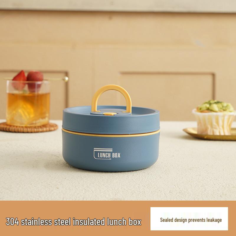 Double-Layer Insulated Stainless Steel Lunch Box - Round Bento for Students & Office Workers