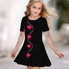 Girls 3D Print Dresses Kids Girl Party Short Sleeve Princess Dress Tank 3D  Heart-shaped  Print Dress