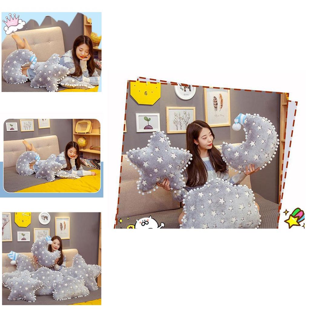 Moon And Stars Plush Pillow For Home Decor And Gift Giving Glowing Night Light Cushion