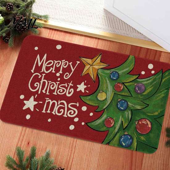 Christmas Bathroom Door Rug Mat, Festive Entrance Rug, 35" x 24" Non-Slip Washable Indoor Floor Mat Welcome Water Absorbent for Kitchen Holiday
