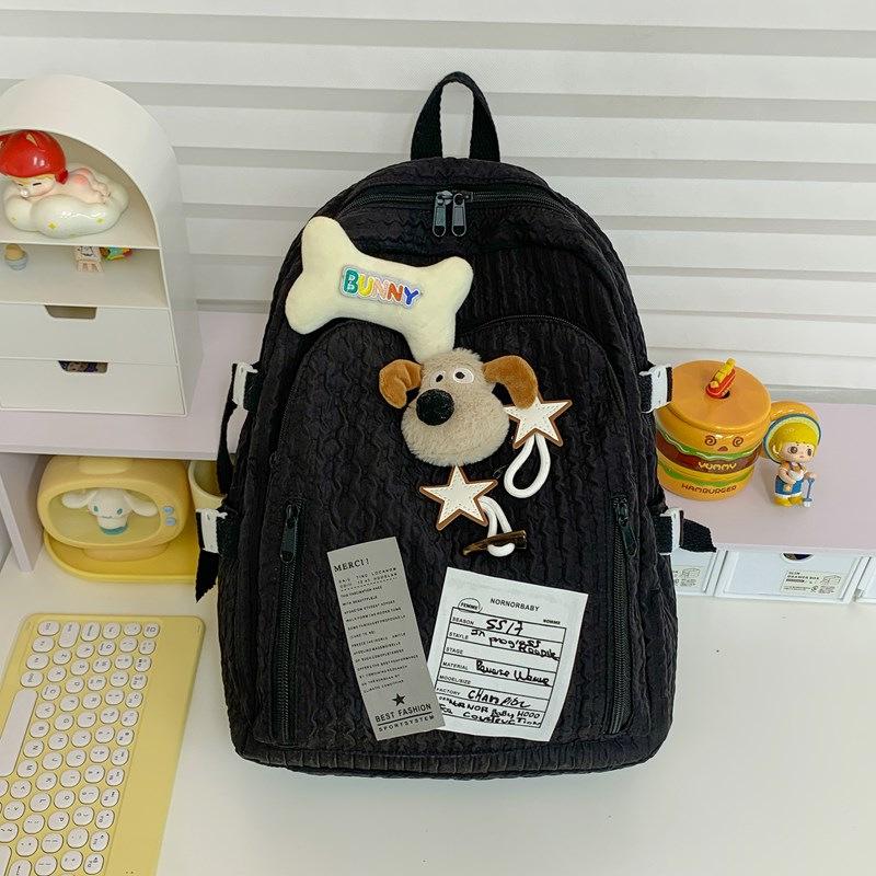 

Женский плиссированный рюкзак со звездами и собакой: Милый, Вместительный, В японском стиле чёрный